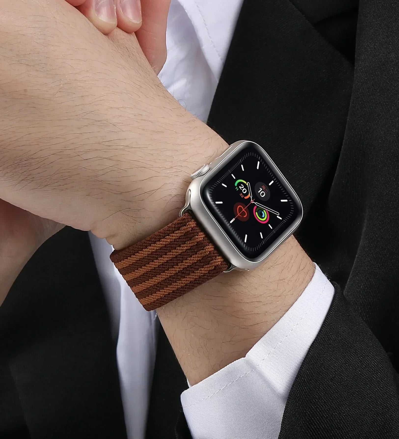 Parachute-Buckle Striped Nylon Apple Watch Band – Brown